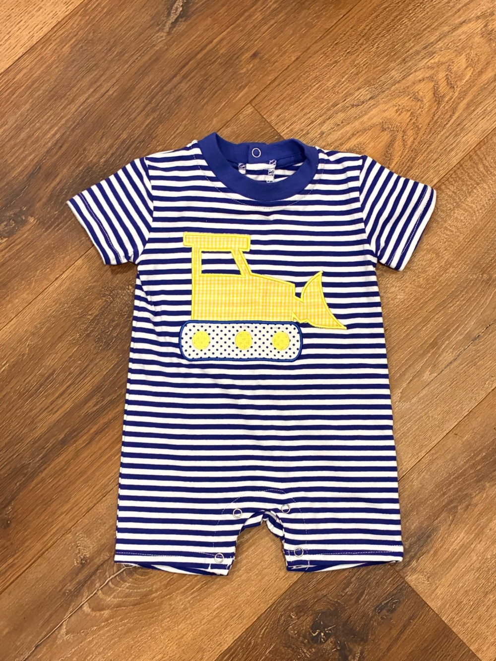 NWT Trotter Street Kids Bulldozer Jon Jon Romper Construction Appliqué Baby 3m